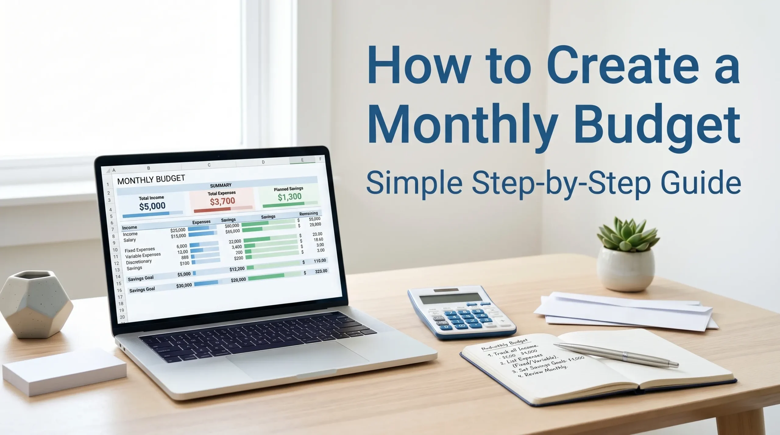 Learn how to create a monthly budget step by step, organize your income and expenses, set savings goals, and manage your money more effectively.