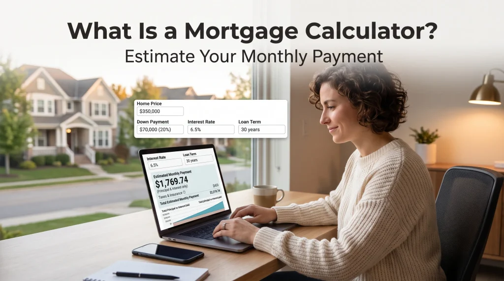 Mortgage calculator showing home loan payment estimate