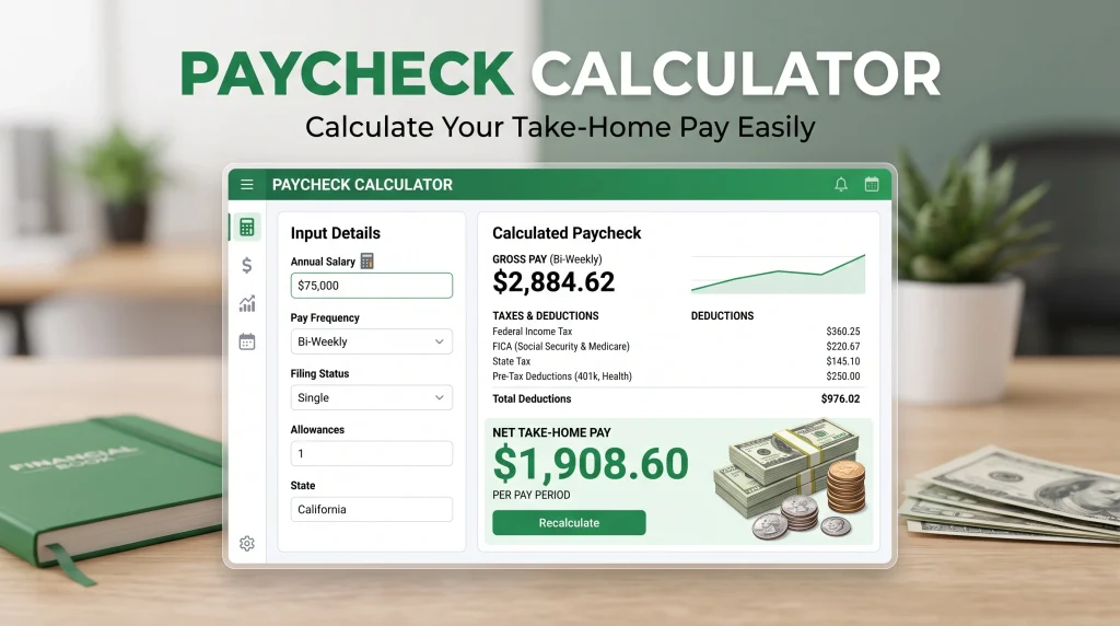 Paycheck calculator for estimating take-home pay